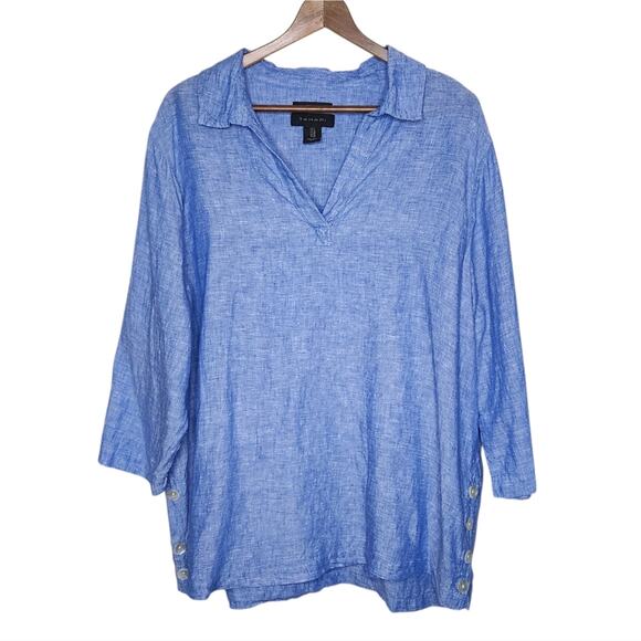 Tahari Tops - Tahari Blue Linen 3/4 Sleeve Top Women's Size 1X